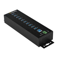 Produktbild för StarTech.com USB 3.0-hubb med 10 portar och nätadapter - Industriell USB-A-hubb i metall med ESD- och 350 W överspänningsskydd - Monterbar på DIN-skena/vägg/skrivbord - Höghastighets USB 3.1 Gen 1 5 Gbps-hubb - hubb - 10 portar - TAA-kompatibel