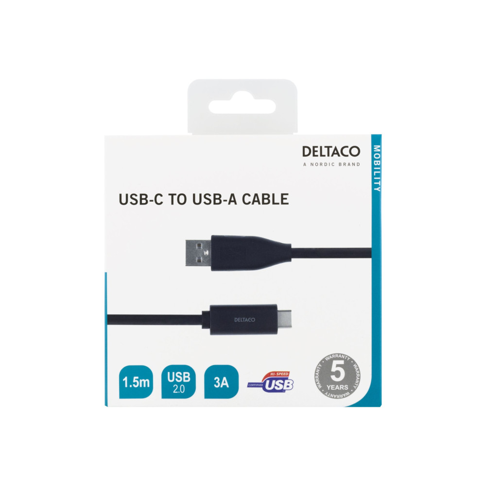 Produktbild för DELTACO USBC-1005M - USB typ C-kabel - USB-C till USB - 1.5 m