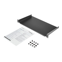 Produktbild för StarTech.com 1U Fast serverhylla med rackfäste - 25 cm djupt universellt, fribärande fack i stål för 19-tums AV/nätverksutrustningsrack och skåp - Kraftigt stål - Viktkapacitet 20 kg, svart - hylla för rack - 1U
