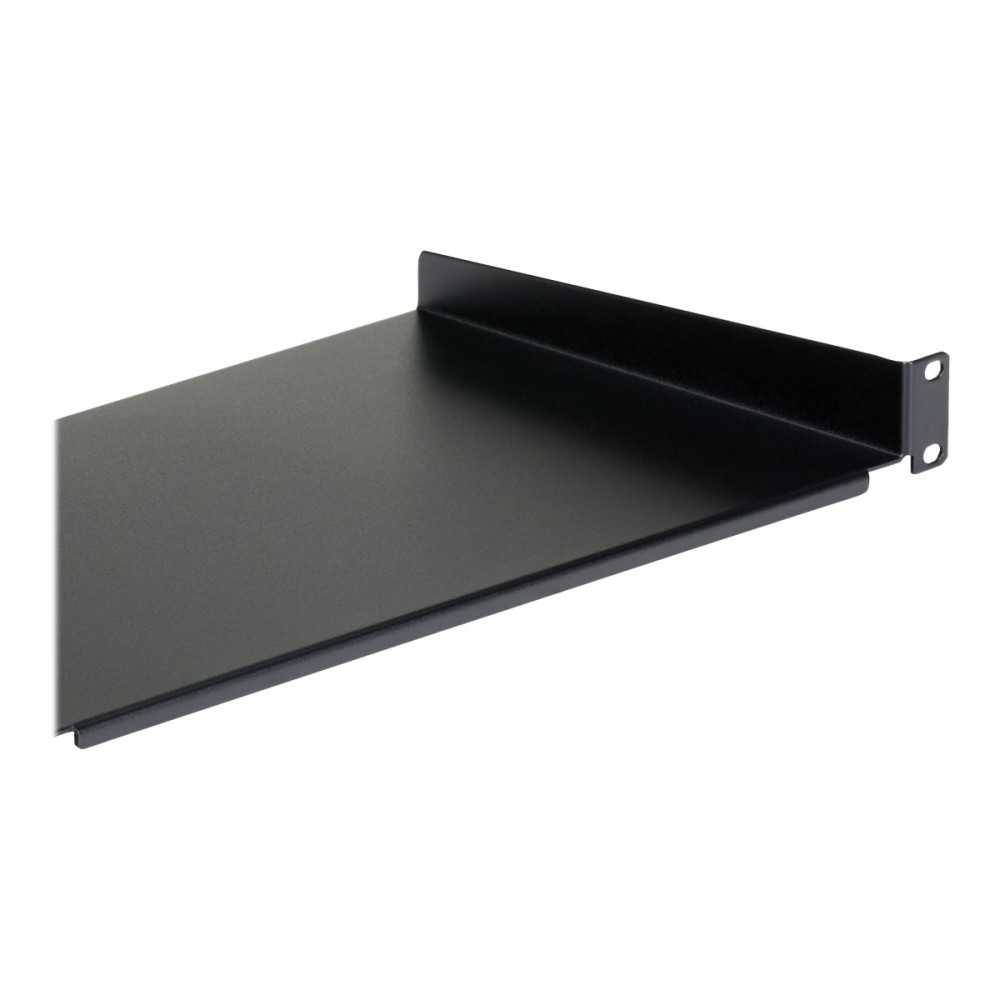 Produktbild för StarTech.com 1U Fast serverhylla med rackfäste - 25 cm djupt universellt, fribärande fack i stål för 19-tums AV/nätverksutrustningsrack och skåp - Kraftigt stål - Viktkapacitet 20 kg, svart - hylla för rack - 1U