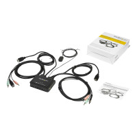 Produktbild för StarTech.com HDMI KVM-switch med 2 portar - 4K 60 Hz - Kompakt UHD/ultra HD USB KVM-switch för stationära datorer med dubbelport och inbyggda 1,2 m kablar samt audio - Bussdriven och fjärrswitchad - MacBook ThinkPad - omkopplare för tangentbord/video/mus/
