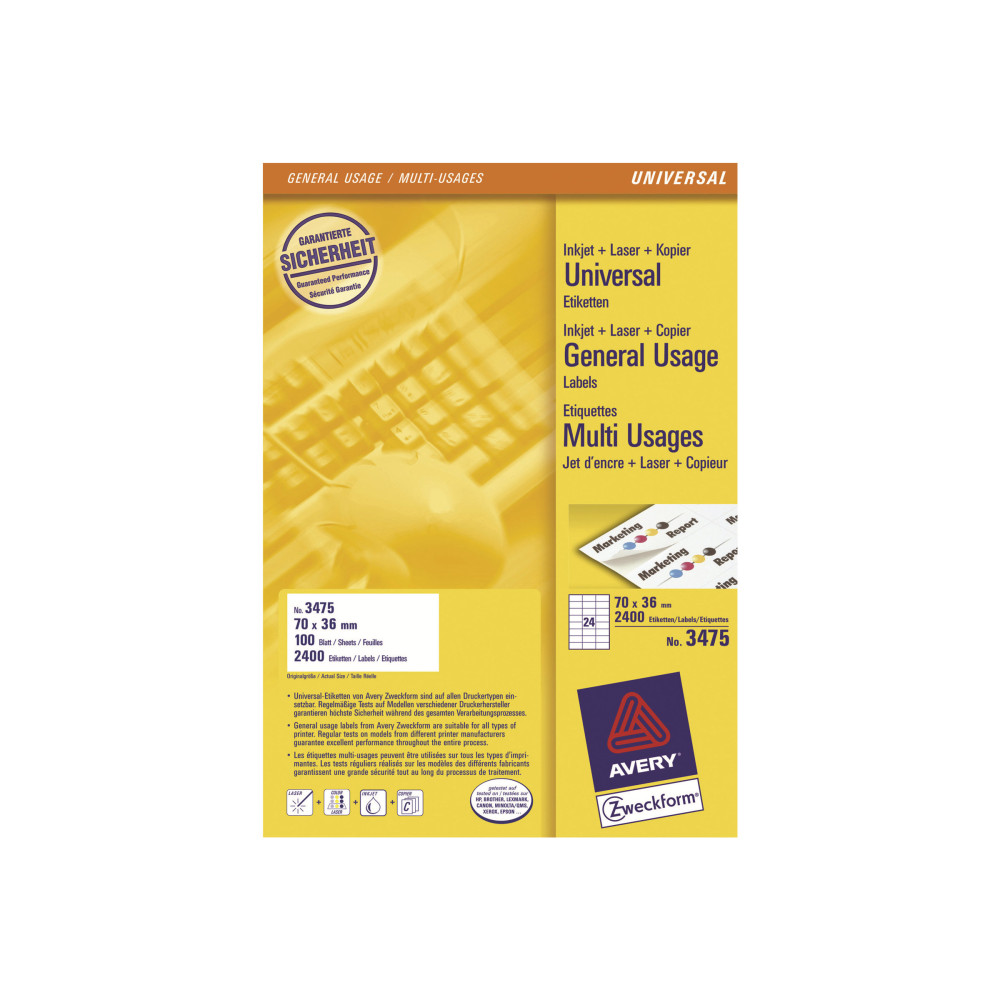 Produktbild för Avery - etiketter för flera ändamål - 2400 etikett (er) - 70 x 36 mm