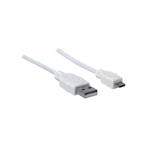 Manhattan Manhattan USB-A to Micro-USB Cable, 1.8m, Male to Male, 480 Mbps (USB 2.0), Hi-Speed USB, White, Lifetime Warranty, Polybag - USB-kabel - USB till mikro-USB typ B - 1.8 m