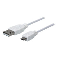 Produktbild för Manhattan USB-A to Micro-USB Cable, 1.8m, Male to Male, 480 Mbps (USB 2.0), Hi-Speed USB, White, Lifetime Warranty, Polybag - USB-kabel - USB till mikro-USB typ B - 1.8 m