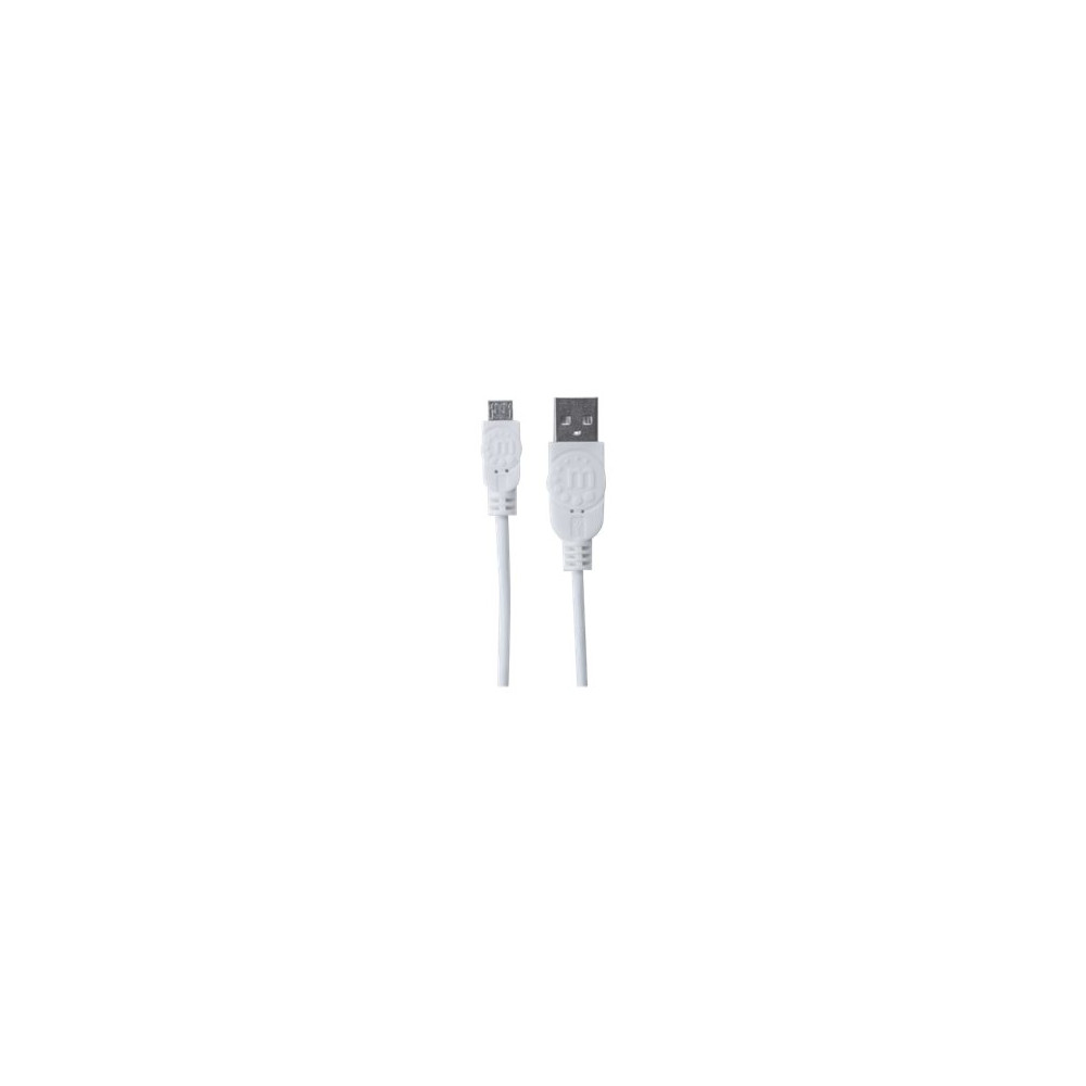 Produktbild för Manhattan USB-A to Micro-USB Cable, 1.8m, Male to Male, 480 Mbps (USB 2.0), Hi-Speed USB, White, Lifetime Warranty, Polybag - USB-kabel - USB till mikro-USB typ B - 1.8 m