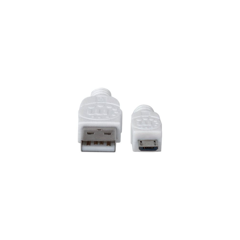 Produktbild för Manhattan USB-A to Micro-USB Cable, 1.8m, Male to Male, 480 Mbps (USB 2.0), Hi-Speed USB, White, Lifetime Warranty, Polybag - USB-kabel - USB till mikro-USB typ B - 1.8 m