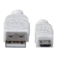 Produktbild för Manhattan USB-A to Micro-USB Cable, 1.8m, Male to Male, 480 Mbps (USB 2.0), Hi-Speed USB, White, Lifetime Warranty, Polybag - USB-kabel - USB till mikro-USB typ B - 1.8 m