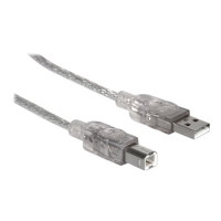 Produktbild för Manhattan USB-A to USB-B Cable, 1.8m, Male to Male, Translucent Silver, 480 Mbps (USB 2.0), Hi-Speed USB, Lifetime Warranty, Polybag - USB-kabel - USB till USB typ B - 1.8 m