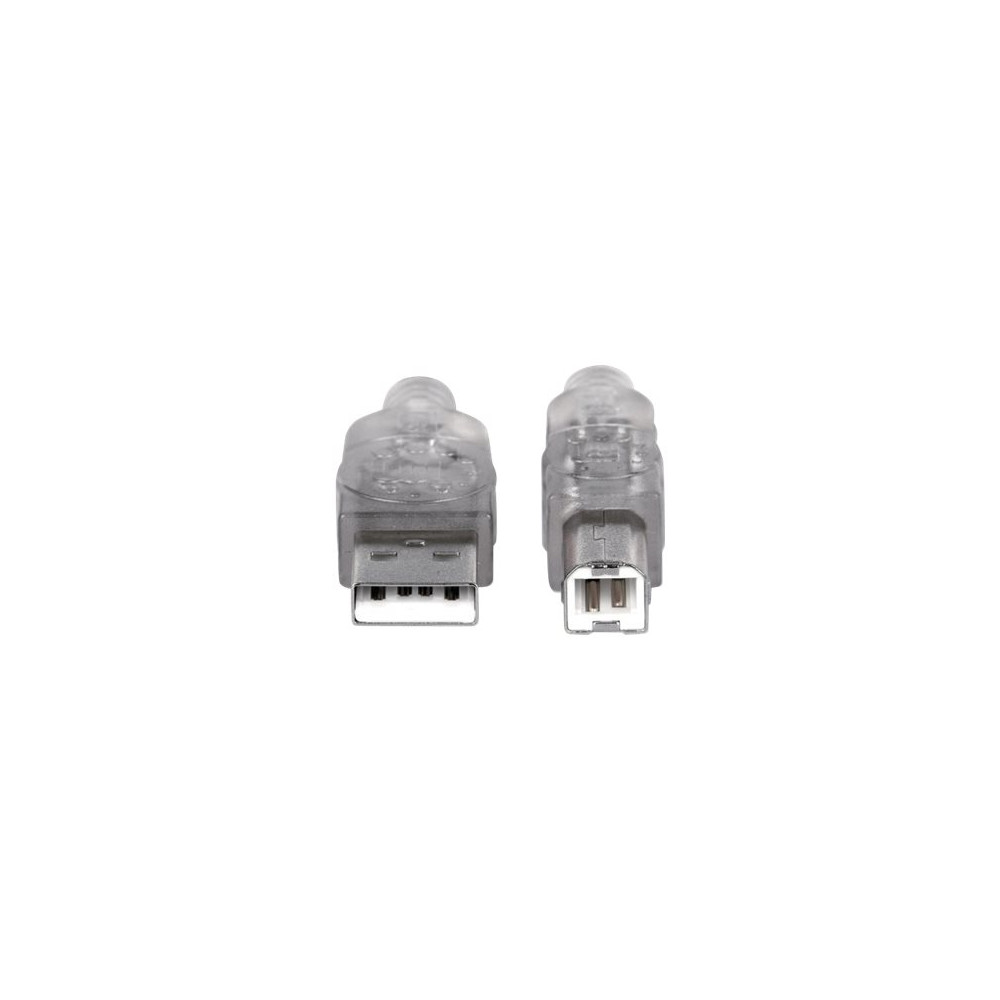 Produktbild för Manhattan USB-A to USB-B Cable, 1.8m, Male to Male, Translucent Silver, 480 Mbps (USB 2.0), Hi-Speed USB, Lifetime Warranty, Polybag - USB-kabel - USB till USB typ B - 1.8 m