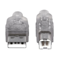 Produktbild för Manhattan USB-A to USB-B Cable, 1.8m, Male to Male, Translucent Silver, 480 Mbps (USB 2.0), Hi-Speed USB, Lifetime Warranty, Polybag - USB-kabel - USB till USB typ B - 1.8 m