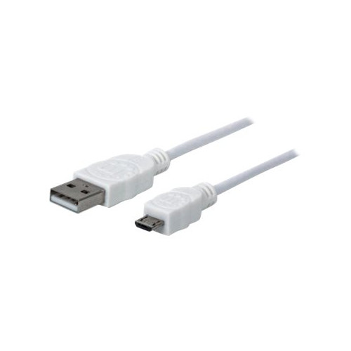 Manhattan Manhattan USB-A to Micro-USB Cable, 1m, Male to Male, White, 480 Mbps (USB 2.0), Hi-Speed USB, Lifetime Warranty, Polybag - USB-kabel - USB till mikro-USB typ B - 1 m