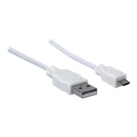 Produktbild för Manhattan USB-A to Micro-USB Cable, 1m, Male to Male, White, 480 Mbps (USB 2.0), Hi-Speed USB, Lifetime Warranty, Polybag - USB-kabel - USB till mikro-USB typ B - 1 m