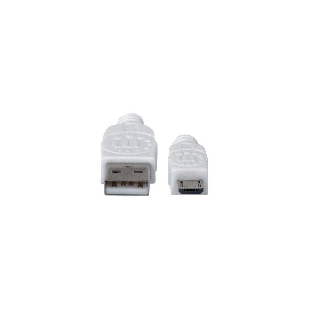 Produktbild för Manhattan USB-A to Micro-USB Cable, 1m, Male to Male, White, 480 Mbps (USB 2.0), Hi-Speed USB, Lifetime Warranty, Polybag - USB-kabel - USB till mikro-USB typ B - 1 m