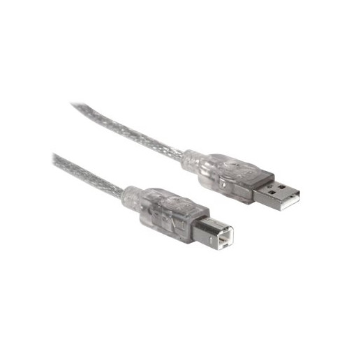 Manhattan Manhattan USB-A to USB-B Cable, 3m, Male to Male, Translucent Silver, 480 Mbps (USB 2.0), Hi-Speed USB, Lifetime Warranty, Polybag - USB-kabel - USB till USB typ B - 3 m