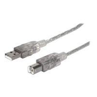 Produktbild för Manhattan USB-A to USB-B Cable, 3m, Male to Male, Translucent Silver, 480 Mbps (USB 2.0), Hi-Speed USB, Lifetime Warranty, Polybag - USB-kabel - USB till USB typ B - 3 m