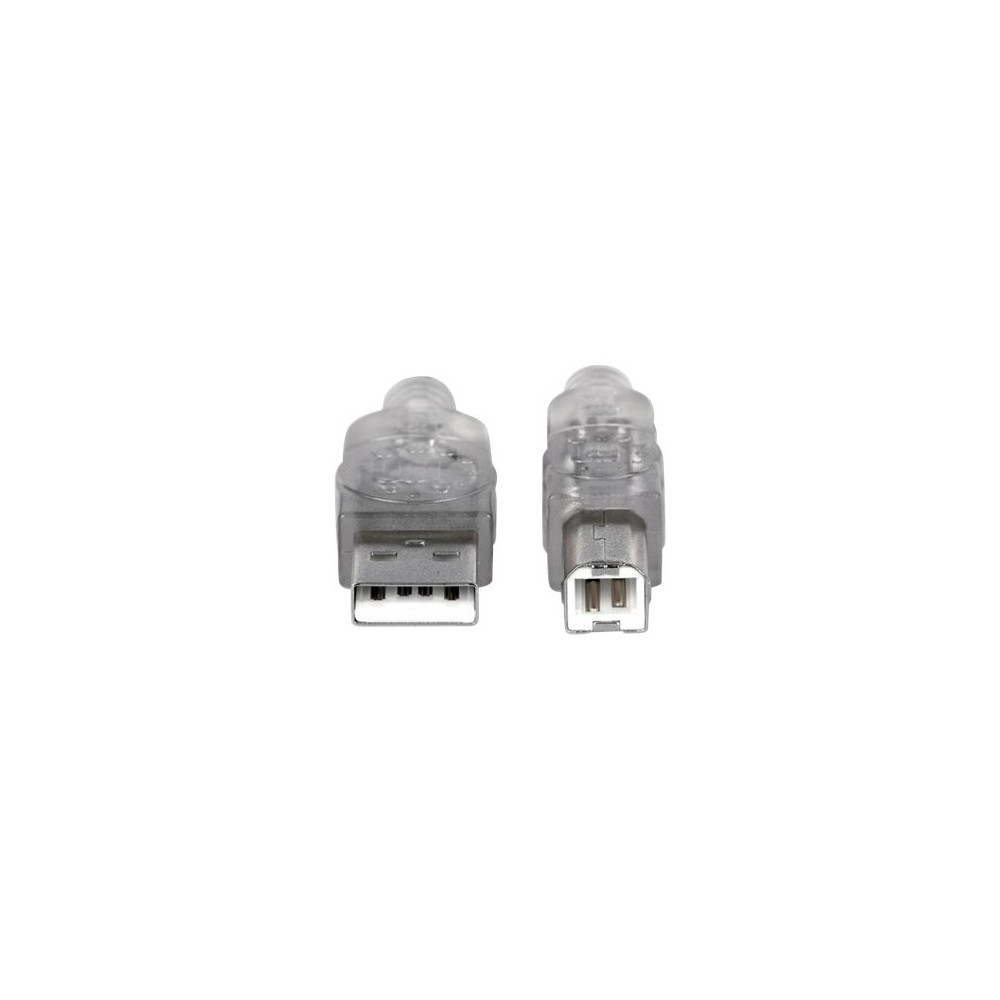 Produktbild för Manhattan USB-A to USB-B Cable, 3m, Male to Male, Translucent Silver, 480 Mbps (USB 2.0), Hi-Speed USB, Lifetime Warranty, Polybag - USB-kabel - USB till USB typ B - 3 m