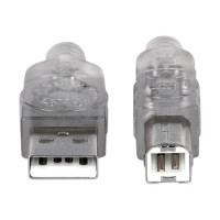 Produktbild för Manhattan USB-A to USB-B Cable, 3m, Male to Male, Translucent Silver, 480 Mbps (USB 2.0), Hi-Speed USB, Lifetime Warranty, Polybag - USB-kabel - USB till USB typ B - 3 m