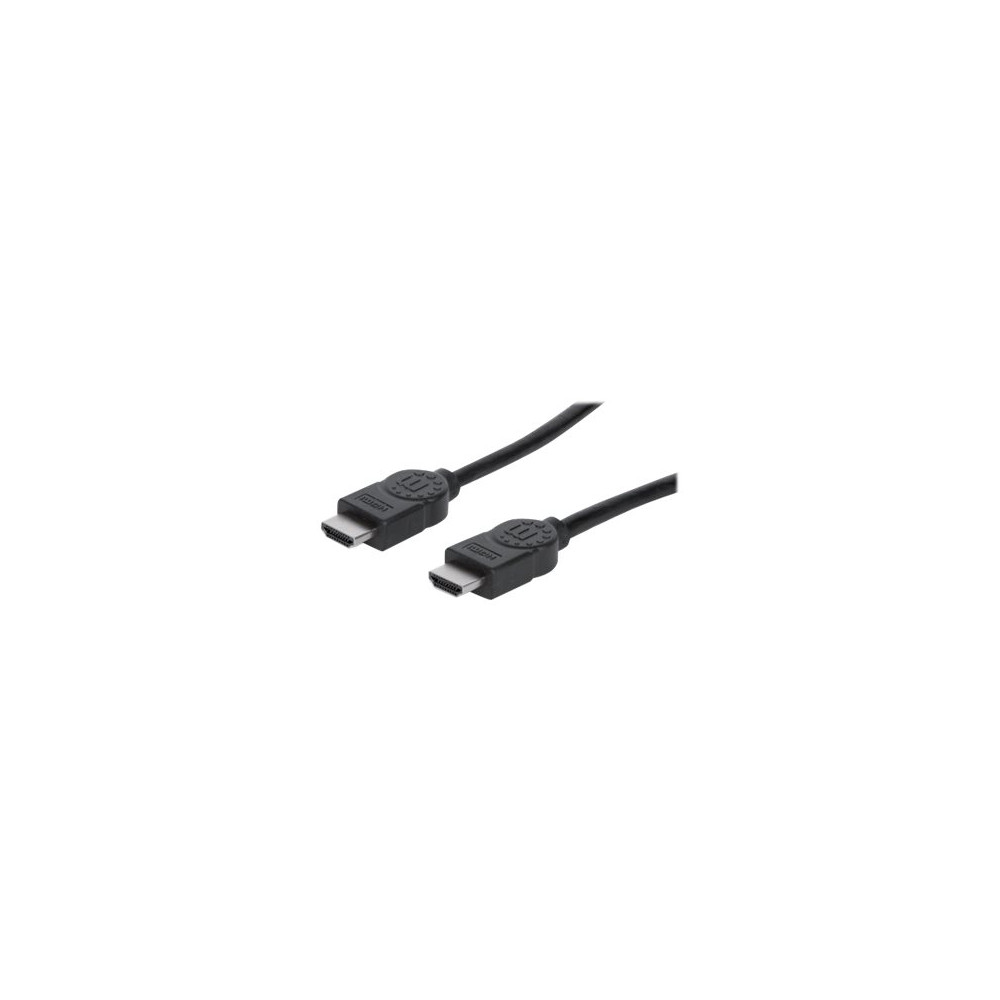 Produktbild för Manhattan HDMI Cable with Ethernet, 1080p@60Hz (High Speed), 10m, Male to Male, Black, Fully Shielded, Gold Plated Contacts, Lifetime Warranty, Polybag - HDMI-kabel med Ethernet - 10 m
