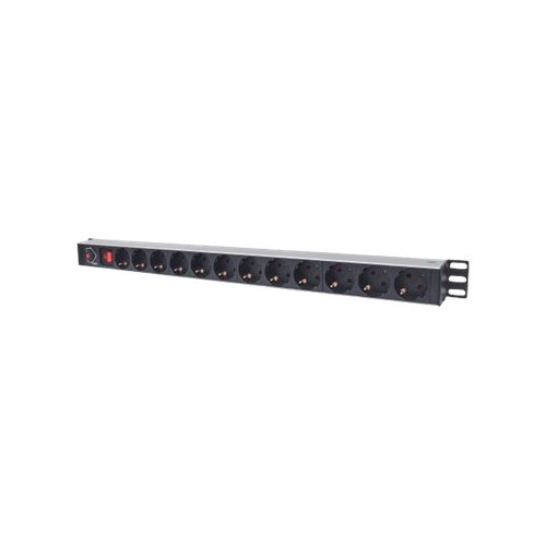 IC Intracom Intellinet Vertical Rackmount 12-Way Power Strip - German Type, With On/Off Switch and Overload Protection, 1.6m Power Cord - effektband