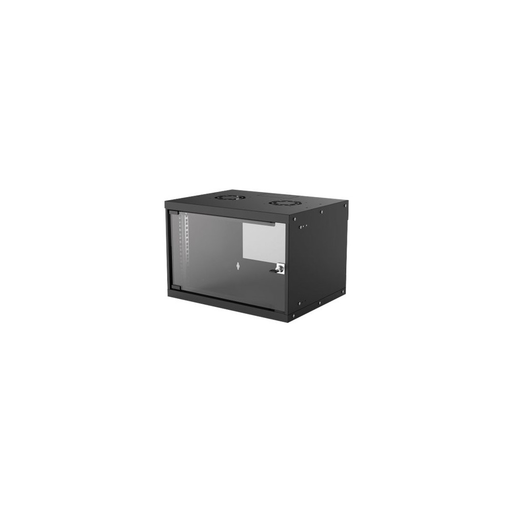 Produktbild för Intellinet Network Cabinet, Wall Mount (Basic), 6U, Usable Depth 340mm/Width 485mm, Black, Flatpack, Max 50kg, Glass Door, 19", Parts for wall installation (eg screws and rawl plugs) not included, Three Year Warranty - skåp - 6U