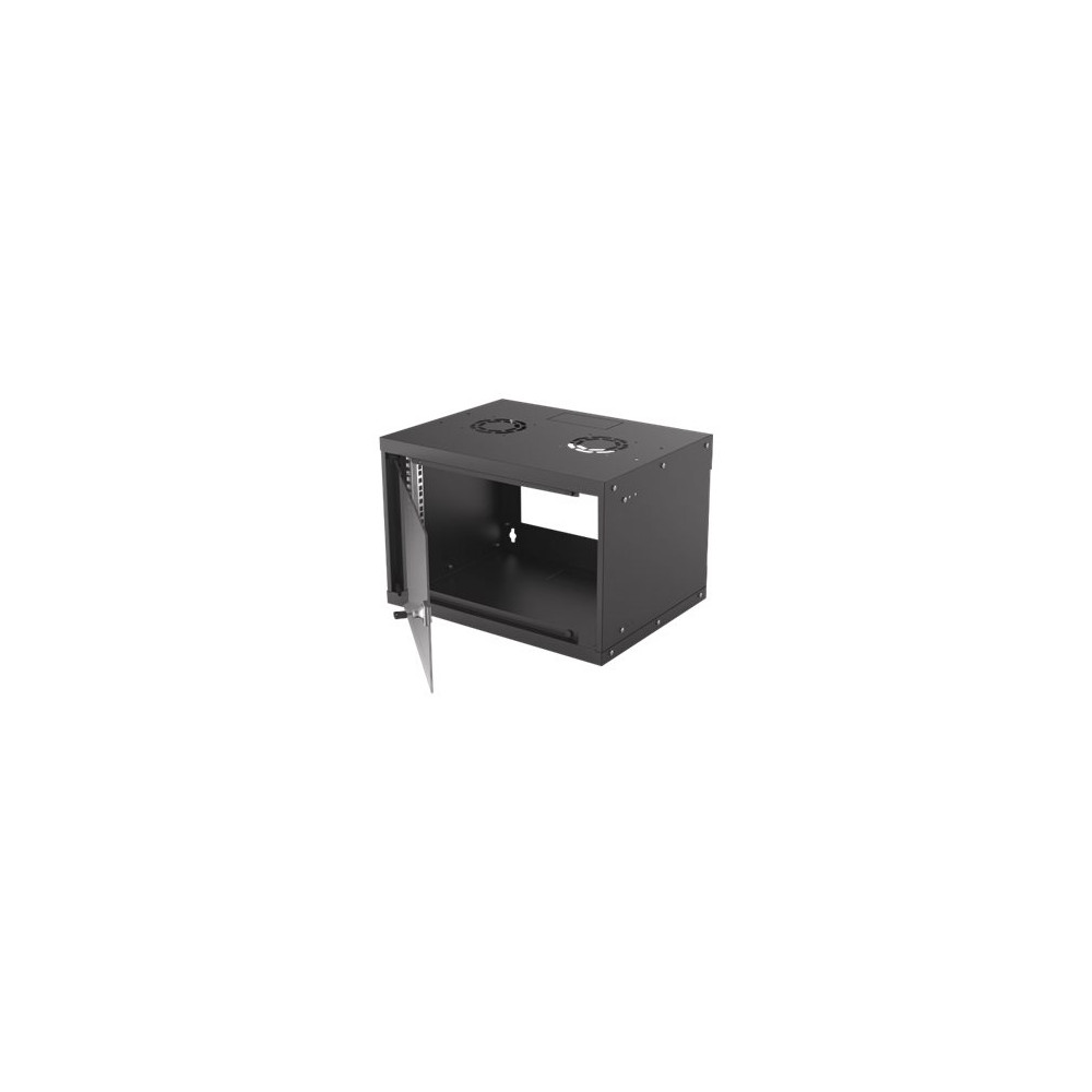 Produktbild för Intellinet Network Cabinet, Wall Mount (Basic), 6U, Usable Depth 340mm/Width 485mm, Black, Flatpack, Max 50kg, Glass Door, 19", Parts for wall installation (eg screws and rawl plugs) not included, Three Year Warranty - skåp - 6U