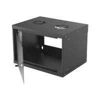 Produktbild för Intellinet Network Cabinet, Wall Mount (Basic), 6U, Usable Depth 340mm/Width 485mm, Black, Flatpack, Max 50kg, Glass Door, 19", Parts for wall installation (eg screws and rawl plugs) not included, Three Year Warranty - skåp - 6U