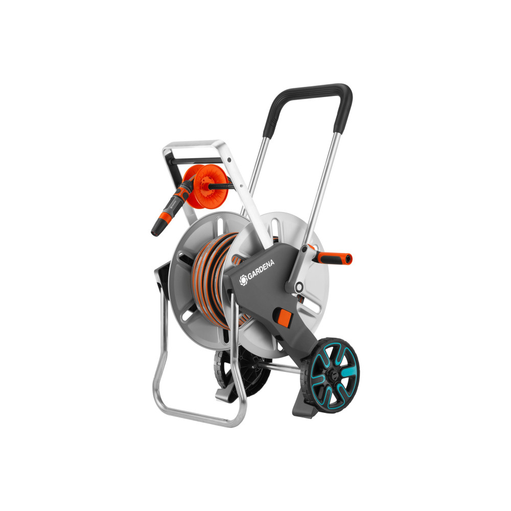 Produktbild för Gardena AquaRoll M Easy Metall Set - slangvagn - 25 m - svart, silver, orange