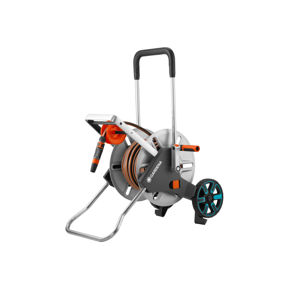Produktbild för Gardena AquaRoll M Easy Metall Set - slangvagn - 25 m - svart, silver, orange