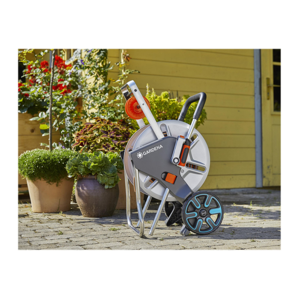 Produktbild för Gardena AquaRoll M Easy Metall Set - slangvagn - 25 m - svart, silver, orange