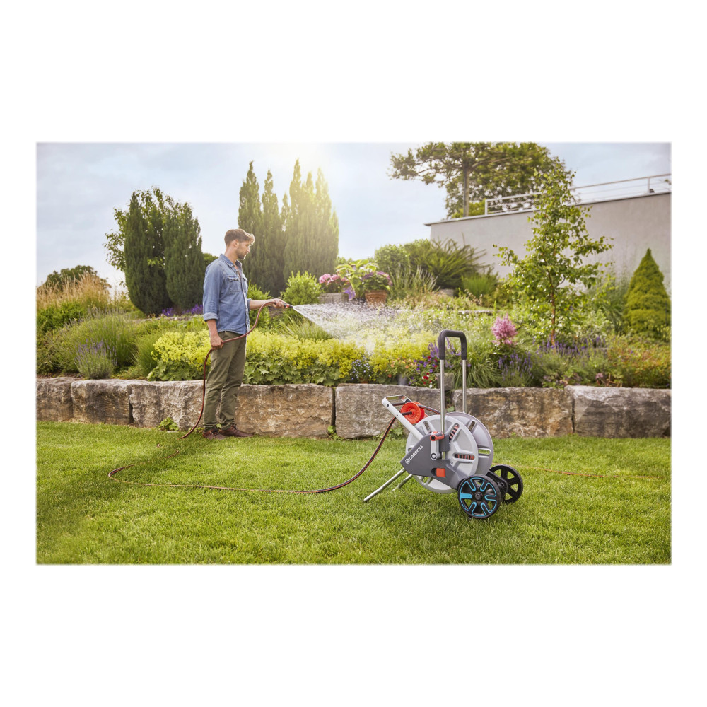 Produktbild för Gardena AquaRoll M Easy Metall Set - slangvagn - 25 m - svart, silver, orange