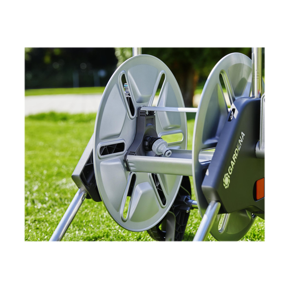 Produktbild för Gardena AquaRoll M Easy Metall Set - slangvagn - 25 m - svart, silver, orange