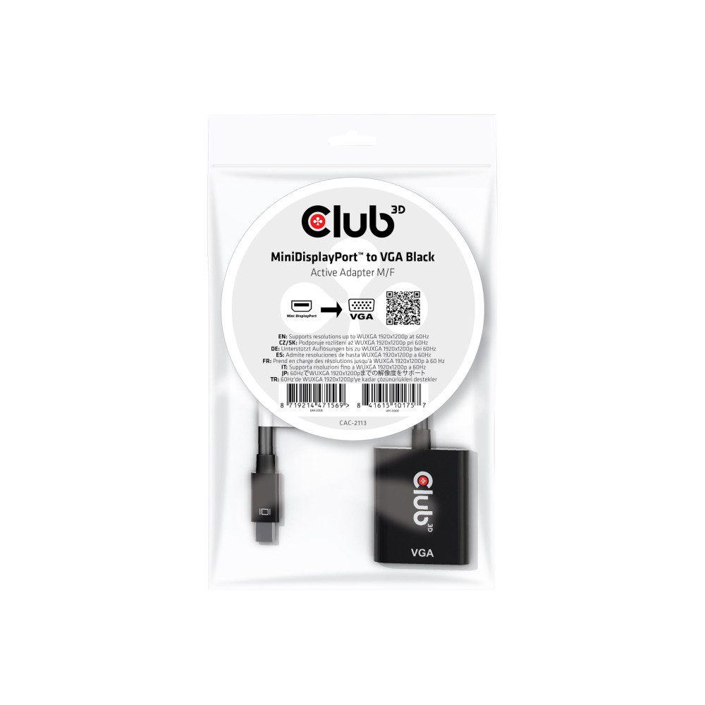 Produktbild för Club 3D CAC-2113 - videokort - Mini DisplayPort till HD-15 (VGA) - 22.86 cm