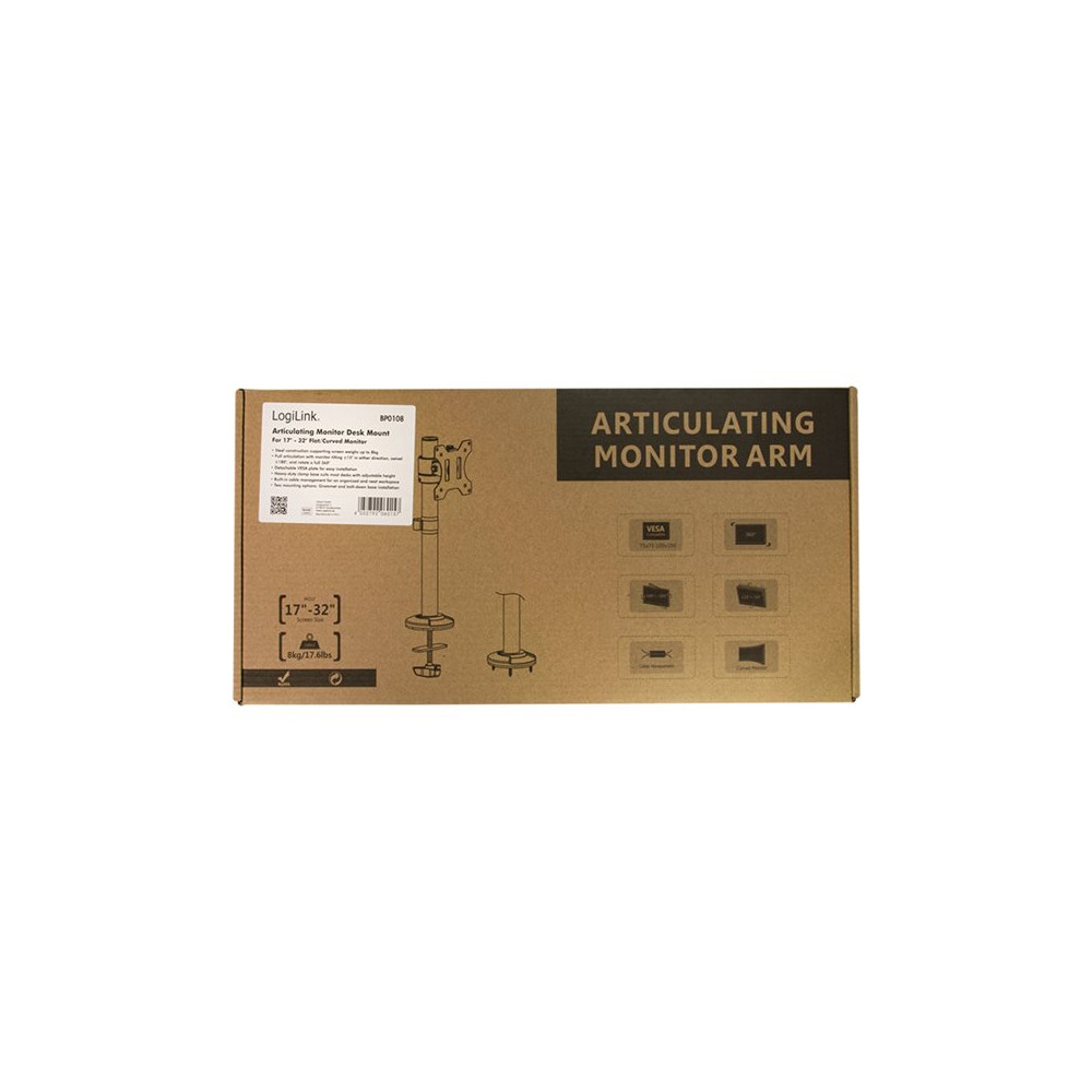 Produktbild för LogiLink monteringssats - fullständig rörelse - för LCD-display/krökt LCD-display - svart