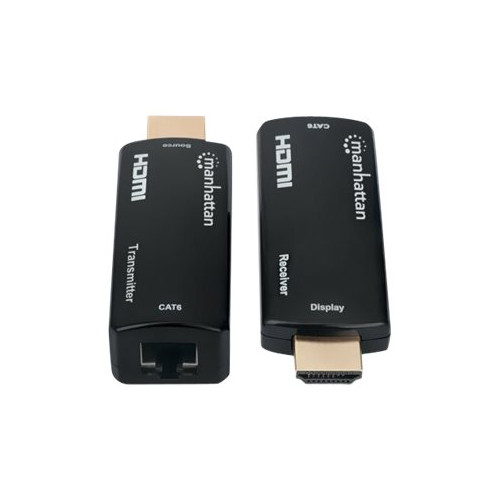 Manhattan Manhattan 1080p@60Hz Compact HDMI over Ethernet Extender Kit, Extends Distances of Signal up to 60m with a Single Cat6 Ethernet Cable, Transmitter and Receiver included, Power over Cable, Ultra Slim Design, Three Year Warranty, Black - förlängd räckvidd f