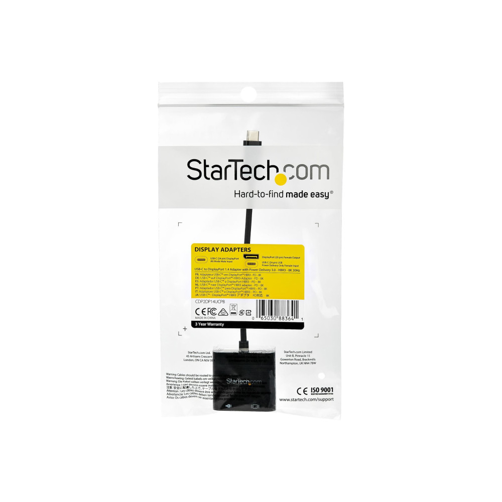 Produktbild för StarTech USB-C till DisplayPort-adapter med strömförsörjning - 8K 30 Hz - USB-/DisplayPort-adapter
