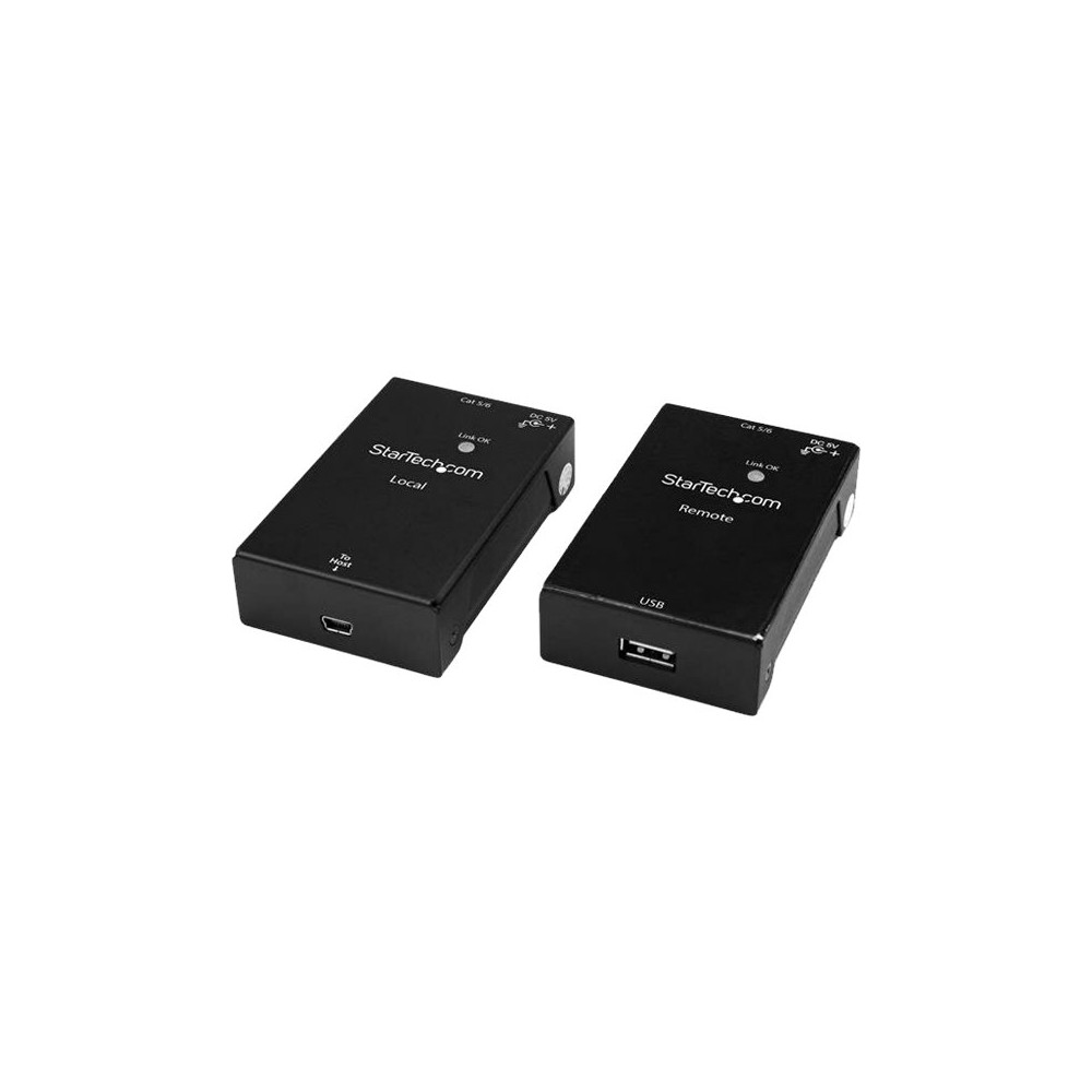 Produktbild för Startech USB 2.0-förlängare över Cat5e/Cat6-kabel (RJ45) - Upp till 50 m - USB-portförlängare adapterkit med hög hastighet - Strömförsörjd - USB över Ethernet-kabelförlängare - 480 Mbps - Metall - USB-förlängningskabel - USB 2.0