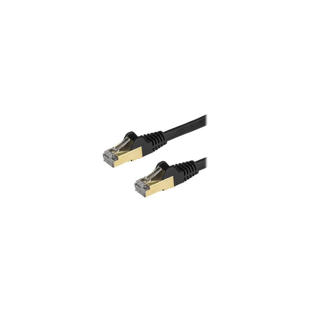 Produktbild för StarTech.com 1m CAT6A Ethernet Cable, 10 Gigabit Shielded Snagless RJ45 100W PoE Patch Cord, CAT 6A 10GbE STP Network Cable w/Strain Relief, Black, UL Certified Wiring/TIA - Category 6A - 26AWG (6ASPAT1MBK) - patch-kabel - 1 m - svart