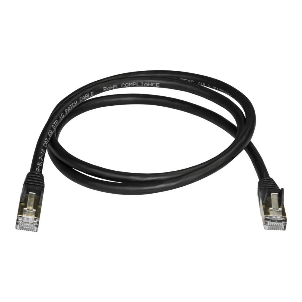 Produktbild för StarTech.com 1m CAT6A Ethernet Cable, 10 Gigabit Shielded Snagless RJ45 100W PoE Patch Cord, CAT 6A 10GbE STP Network Cable w/Strain Relief, Black, UL Certified Wiring/TIA - Category 6A - 26AWG (6ASPAT1MBK) - patch-kabel - 1 m - svart