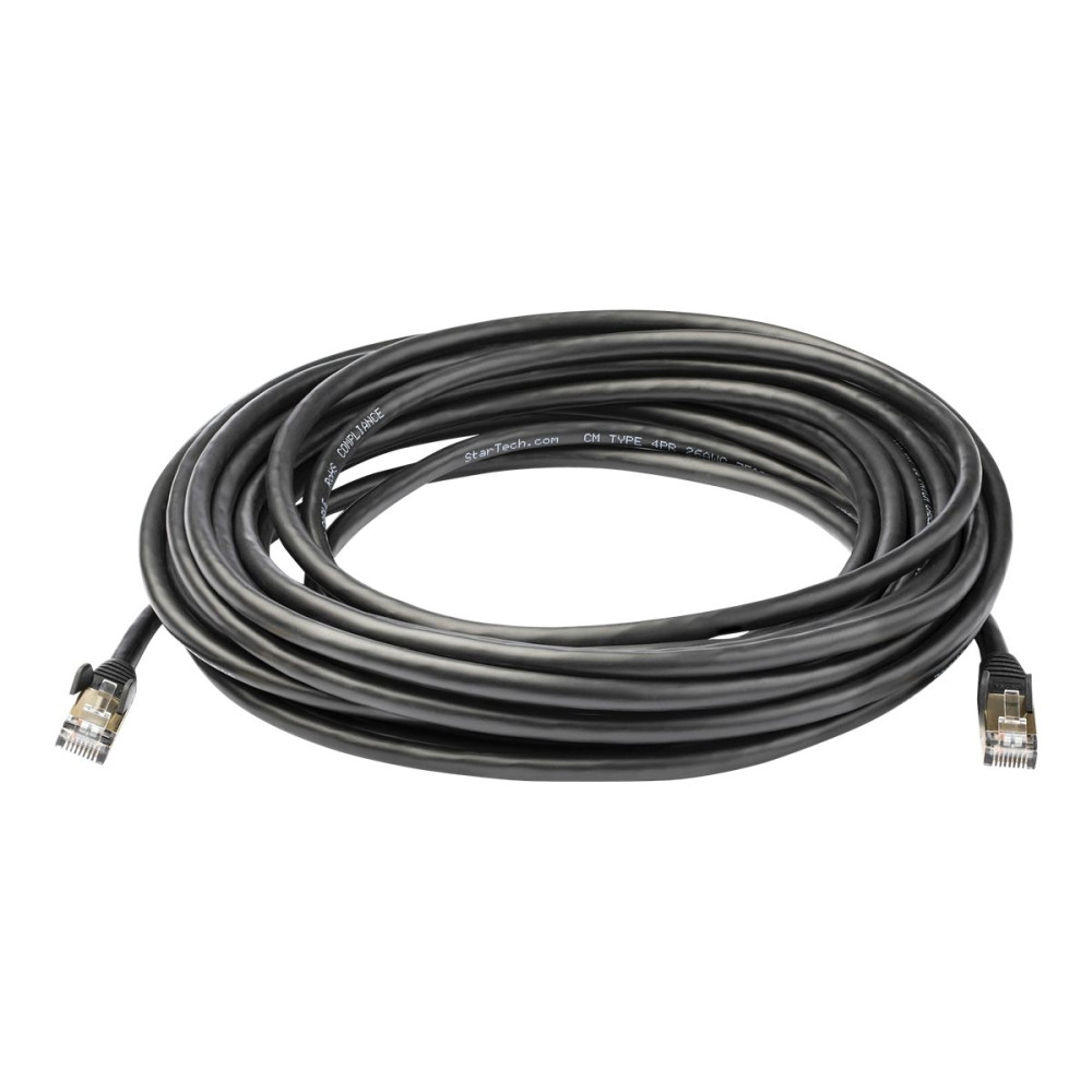 Produktbild för StarTech.com 10m CAT6A Ethernet Cable, 10 Gigabit Shielded Snagless RJ45 100W PoE Patch Cord, CAT 6A 10GbE STP Network Cable w/Strain Relief, Black, UL Certified Wiring/TIA - Category 6A - 26AWG (6ASPAT10MBK) - patch-kabel - 10 m - svart