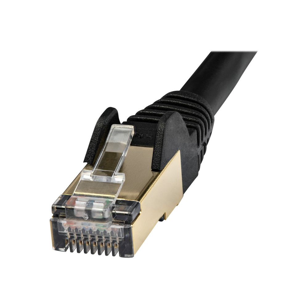 Produktbild för StarTech.com 10m CAT6A Ethernet Cable, 10 Gigabit Shielded Snagless RJ45 100W PoE Patch Cord, CAT 6A 10GbE STP Network Cable w/Strain Relief, Black, UL Certified Wiring/TIA - Category 6A - 26AWG (6ASPAT10MBK) - patch-kabel - 10 m - svart