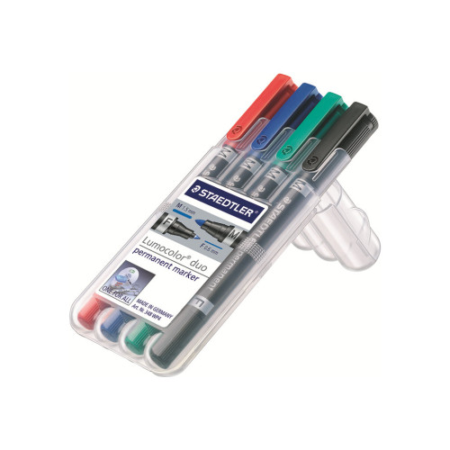 STAEDTLER STAEDTLER Lumocolor duo - märkpenna med dubbel spets - svart, röd, blå, grön (paket om 4)
