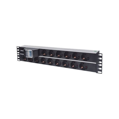 IC Intracom Intellinet 19" 2U Rackmount 15-Way Power Strip - German Type", With Double Air Switch, 3m Power Cord - effektband