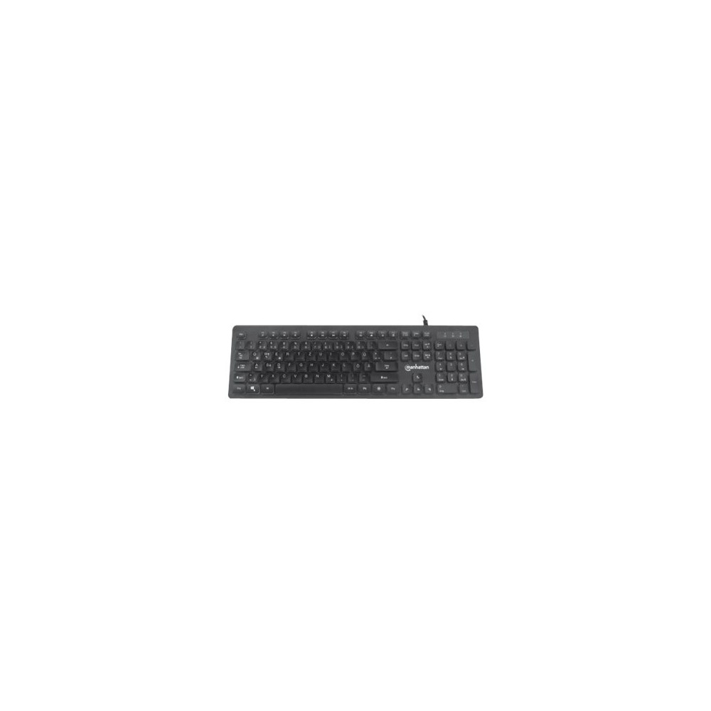 Produktbild för Manhattan Gaming USB Keyboard, Low Force Key Edition, 12 Multimedia Keys, Rainbow-LED Backlighting, USB-A, Black, Retail Box (German layout) - Low-Force Key Edition - tangentbord - svart Inmatningsenhet
