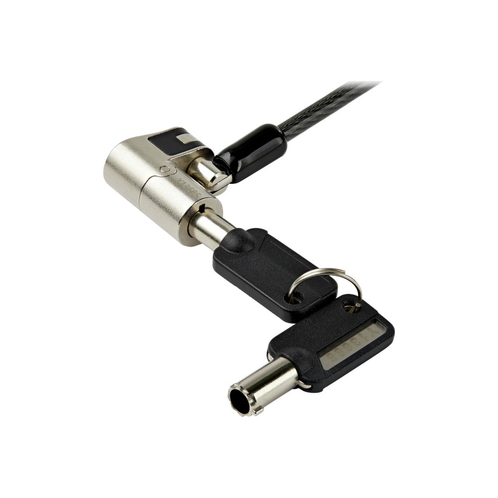 Produktbild för StarTech.com Universellt kabellås med nyckel för bärbar dator, 3-i-1, 2 m ‒ Säkerhetskabel för bärbara/stationära datorer kompatibla med K-Slot, Nano och Wedge Slot ‒ Stöldsäker stålkabel med nycklar - lås för säkerhetskabel - TAA-kompatibel