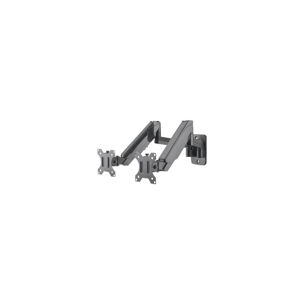 Produktbild för Manhattan TV & Monitor Mount, Wall, Full Motion (Gas Spring), 2 screens, Screen Sizes: 17-32", Black, Dual Screen, VESA 75x75 to 100x100mm, Max 8kg (each), Tilt & Swivel with 3 Pivots, Lifetime Warranty konsol - för 2 LCD-bildskärmar