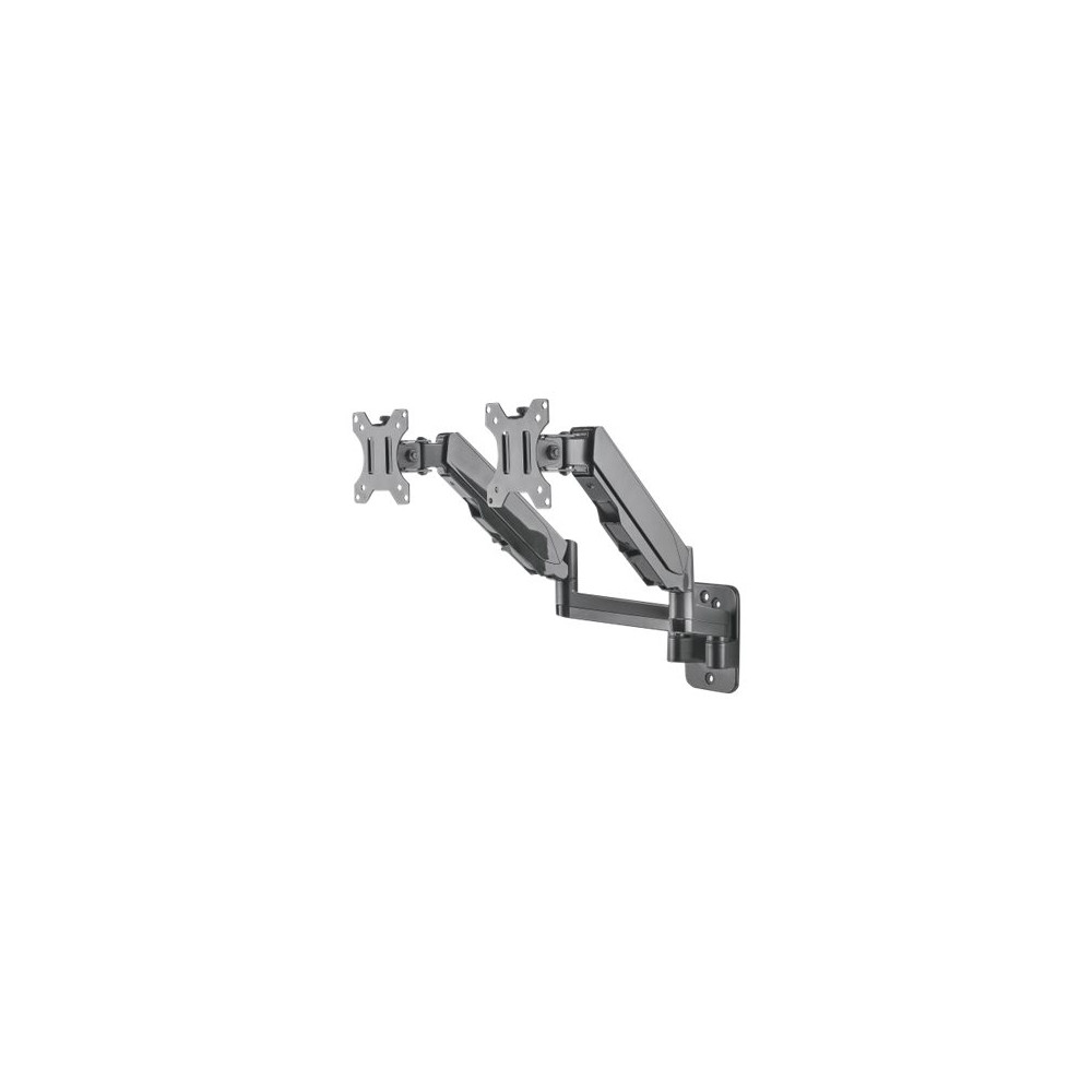 Produktbild för Manhattan TV & Monitor Mount, Wall, Full Motion (Gas Spring), 2 screens, Screen Sizes: 17-32", Black, Dual Screen, VESA 75x75 to 100x100mm, Max 8kg (each), Tilt & Swivel with 3 Pivots, Lifetime Warranty konsol - för 2 LCD-bildskärmar