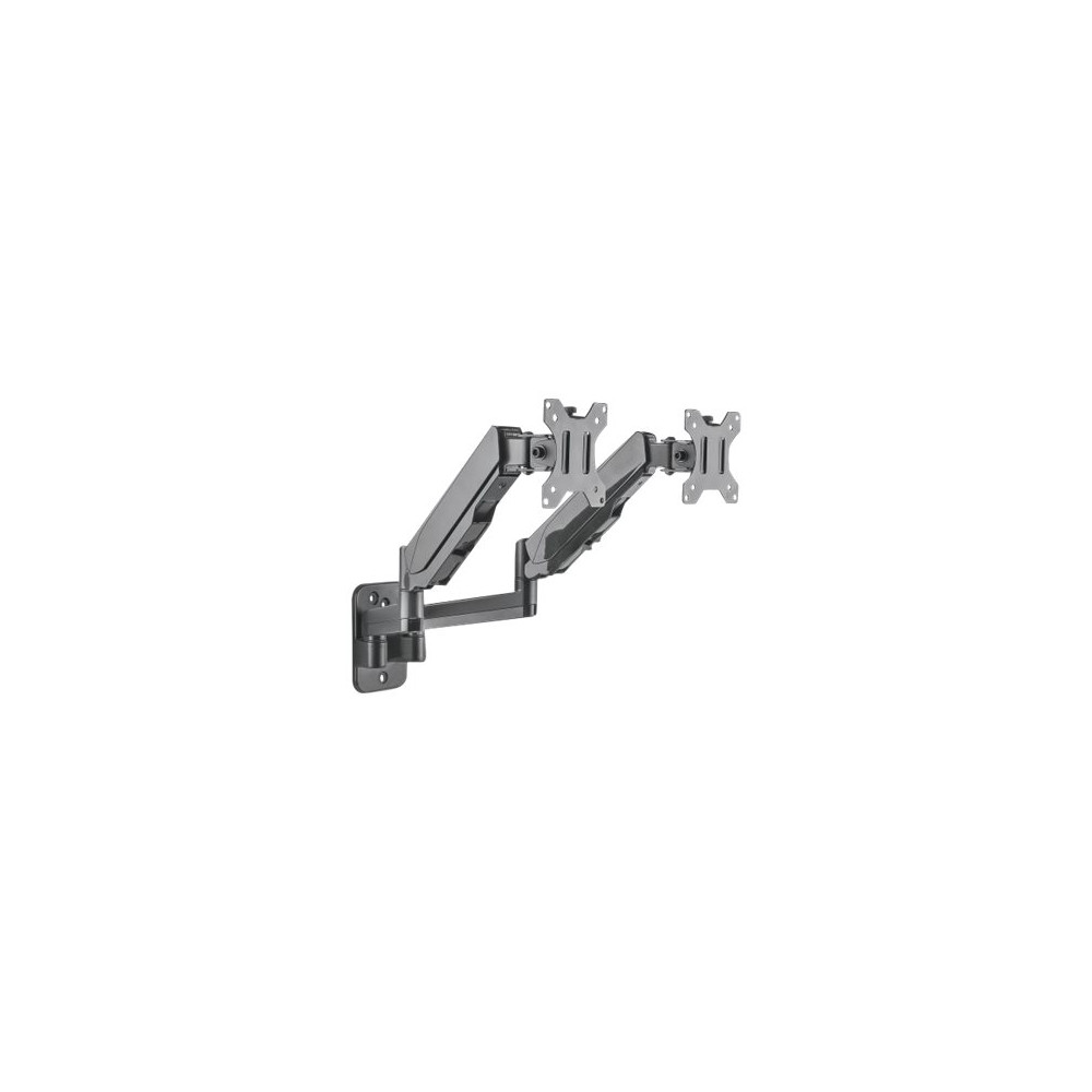 Produktbild för Manhattan TV & Monitor Mount, Wall, Full Motion (Gas Spring), 2 screens, Screen Sizes: 17-32", Black, Dual Screen, VESA 75x75 to 100x100mm, Max 8kg (each), Tilt & Swivel with 3 Pivots, Lifetime Warranty konsol - för 2 LCD-bildskärmar