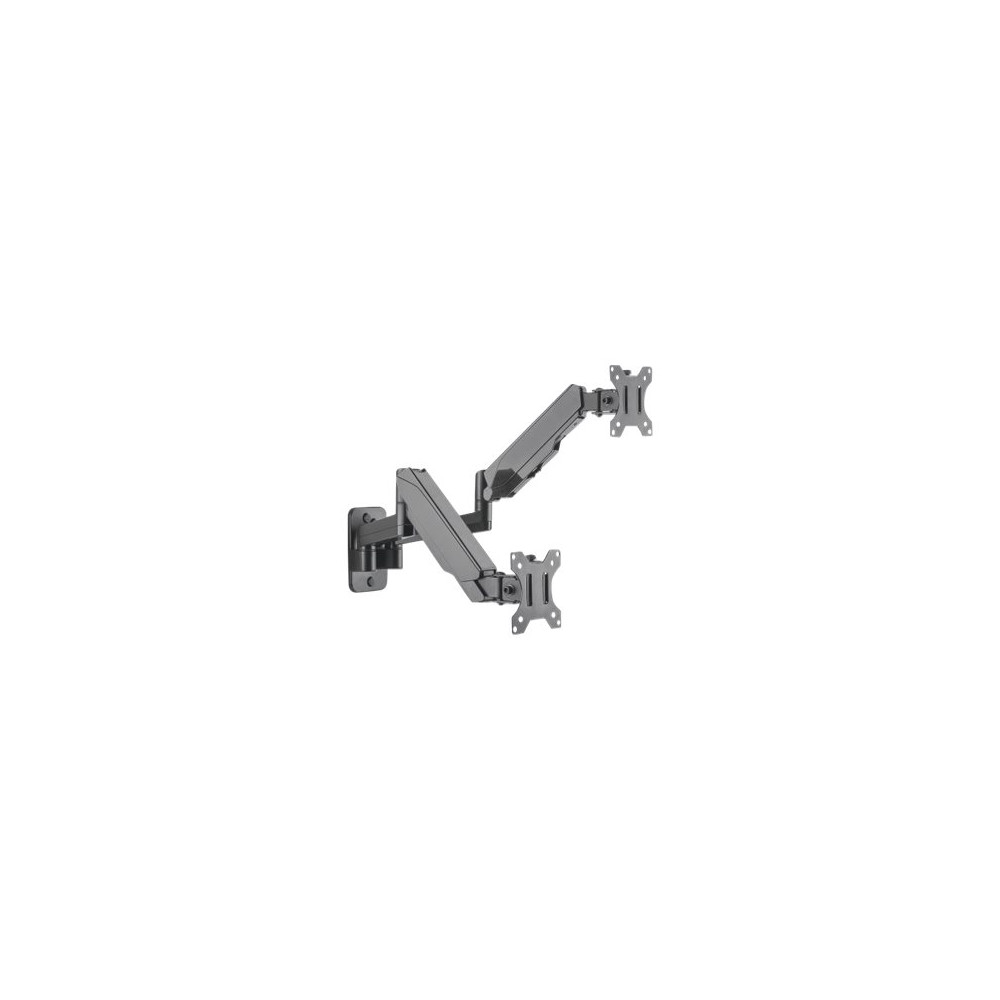 Produktbild för Manhattan TV & Monitor Mount, Wall, Full Motion (Gas Spring), 2 screens, Screen Sizes: 17-32", Black, Dual Screen, VESA 75x75 to 100x100mm, Max 8kg (each), Tilt & Swivel with 3 Pivots, Lifetime Warranty konsol - för 2 LCD-bildskärmar