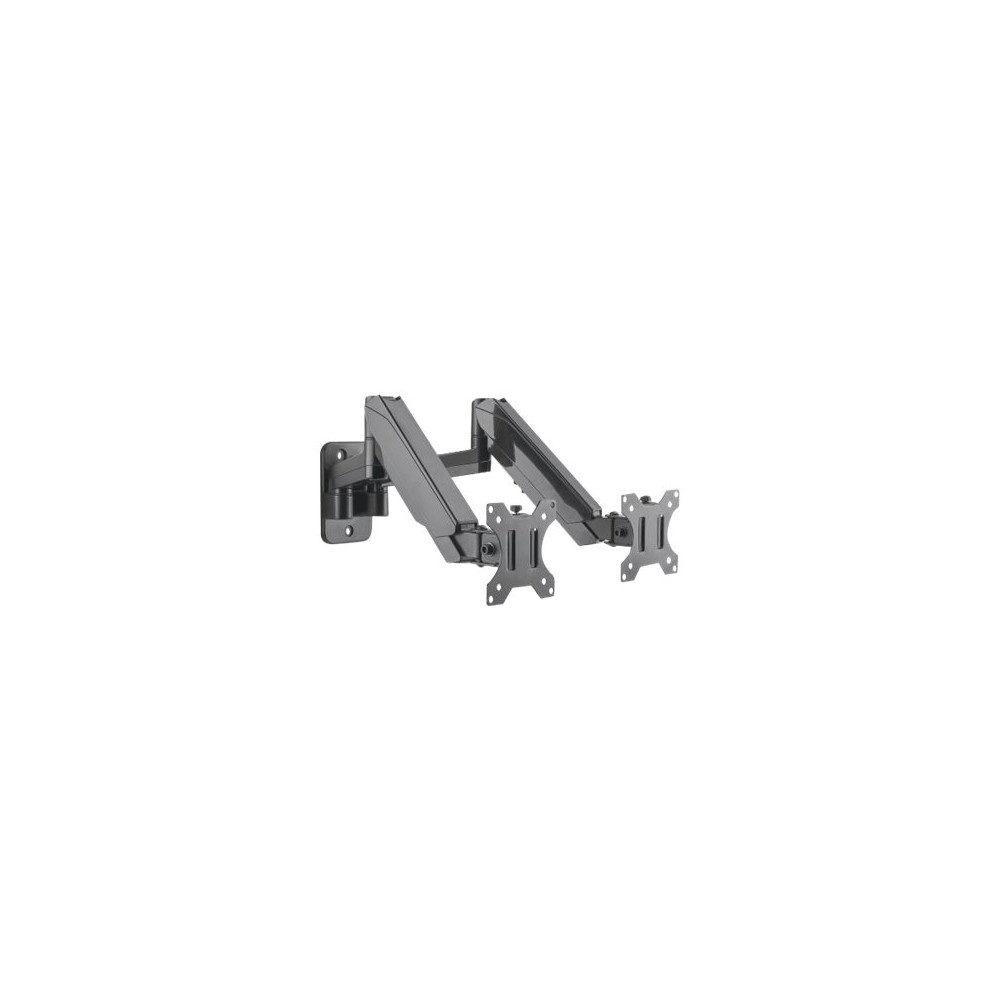Produktbild för Manhattan TV & Monitor Mount, Wall, Full Motion (Gas Spring), 2 screens, Screen Sizes: 17-32", Black, Dual Screen, VESA 75x75 to 100x100mm, Max 8kg (each), Tilt & Swivel with 3 Pivots, Lifetime Warranty konsol - för 2 LCD-bildskärmar