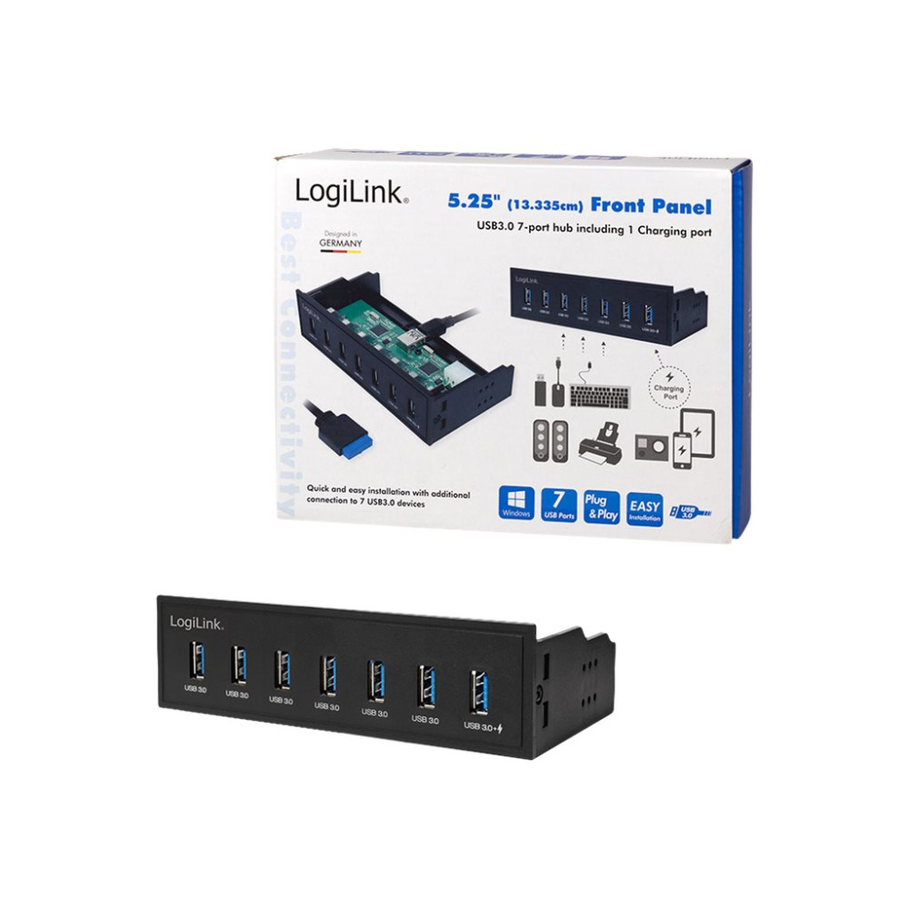 Produktbild för LogiLink USB 3.0 hub, 7-port 5.25" internal, with fast charging port - hubb - 7 portar
